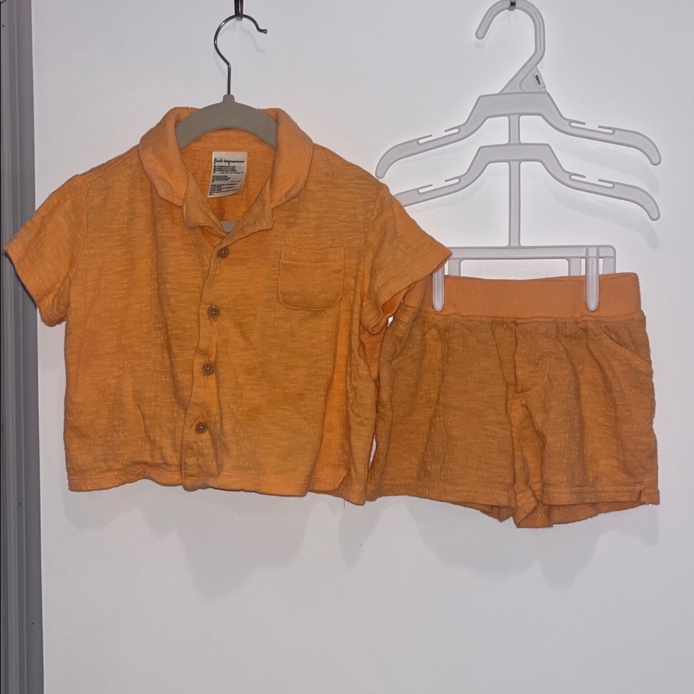 Orange Creamsicle Summer Matching Button Down Short Set Vacation